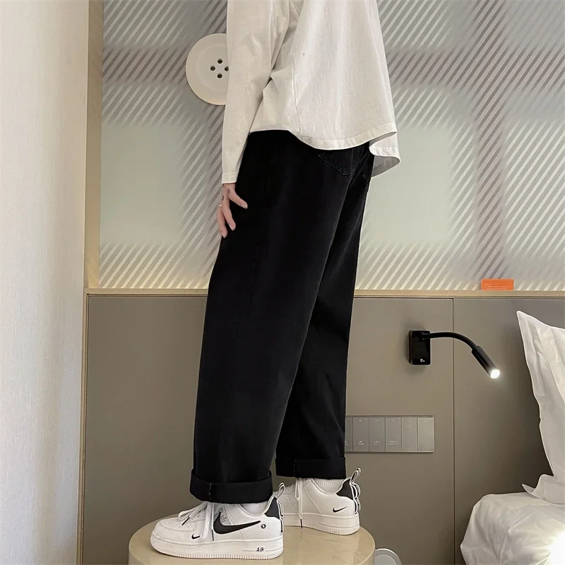 Spring Autumn Mens Jeans Casual Loose Wide Leg Jeans Men Solid Stranght Pants men jeans mens jeans jeans trousers denim trousers mens casual trousers