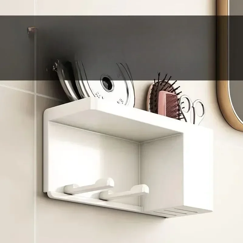 Thickened Hair Dryer Storage Rack Double-layer Non Perforated Plug Hook Type Wall Mounted Multifunctional Bathroom Shelves storage rack bathroom shelf bathroom storage shelf storage shelf bathroom accessories bathroom corner shelf