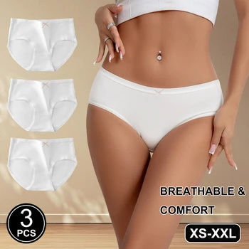 3 pezzi di biancheria intima bianca semplice e confortevole in cotone per donne e ragazze, mutandine carine a vita bassa, slip traspiranti e delicati sulla pelle
