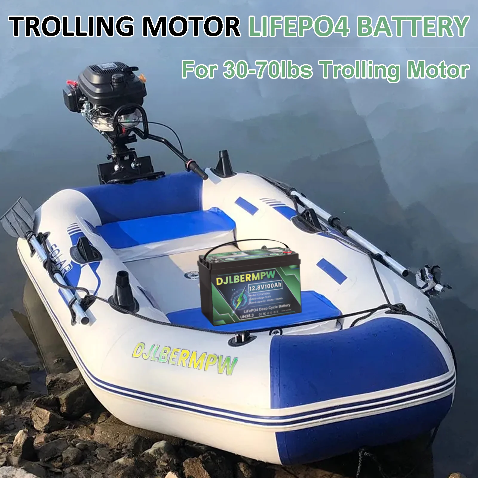 DJLBERMPW 12V 100Ah LiFePO4 Battery Lithium Iron Phosphate Batteries in 100A BMS for Marine Trolling Motor RV Solar Golf Carts