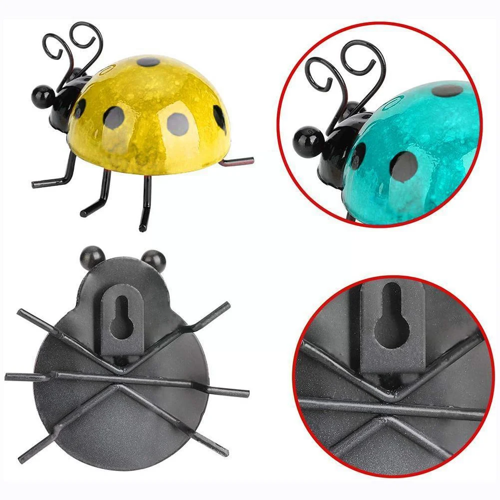 Mini Metal Ladybug Fence Garden Figurine Sculpture 5