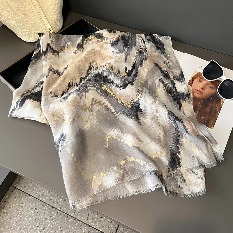 Ombre Tie Dye gewellten Bronzing Schal dünne atmungsaktive Viskose Schal Sommer lässig Sonnenschutz Reises chals Frauen muslimischen Hijab Sjaal – Detail 7