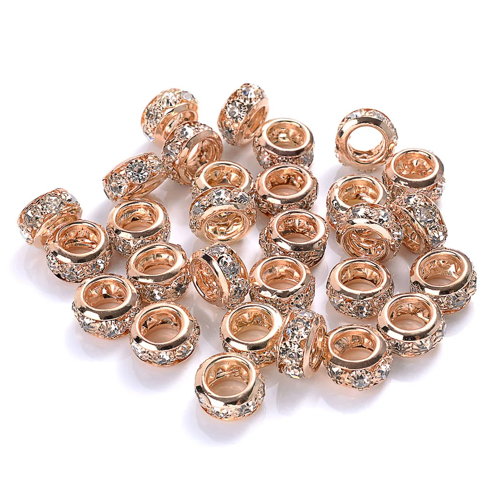 10 Stück 10/12 mm Legierungsperlen mit großem Loch, eingelegte Strass-Abstandsperlen für Schmuckherstellung, DIY-Armbänder und Halsketten, Kunsthandwerk – Detail 5