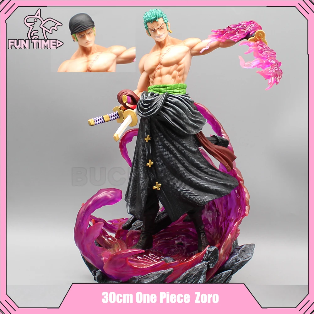 

30cm One Piece Anime Figures Zoro Figurine 2 Head Roronoa The Island Of Ghosts Zoro Action Figure With Sword PVC Statue Toy Gift