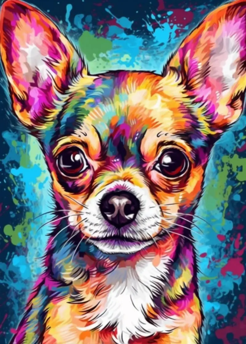Diamond Painting 5D Fai Da Te – Chihuahua Acquerello 30x40cm – Kit Completo Tela Rotonda