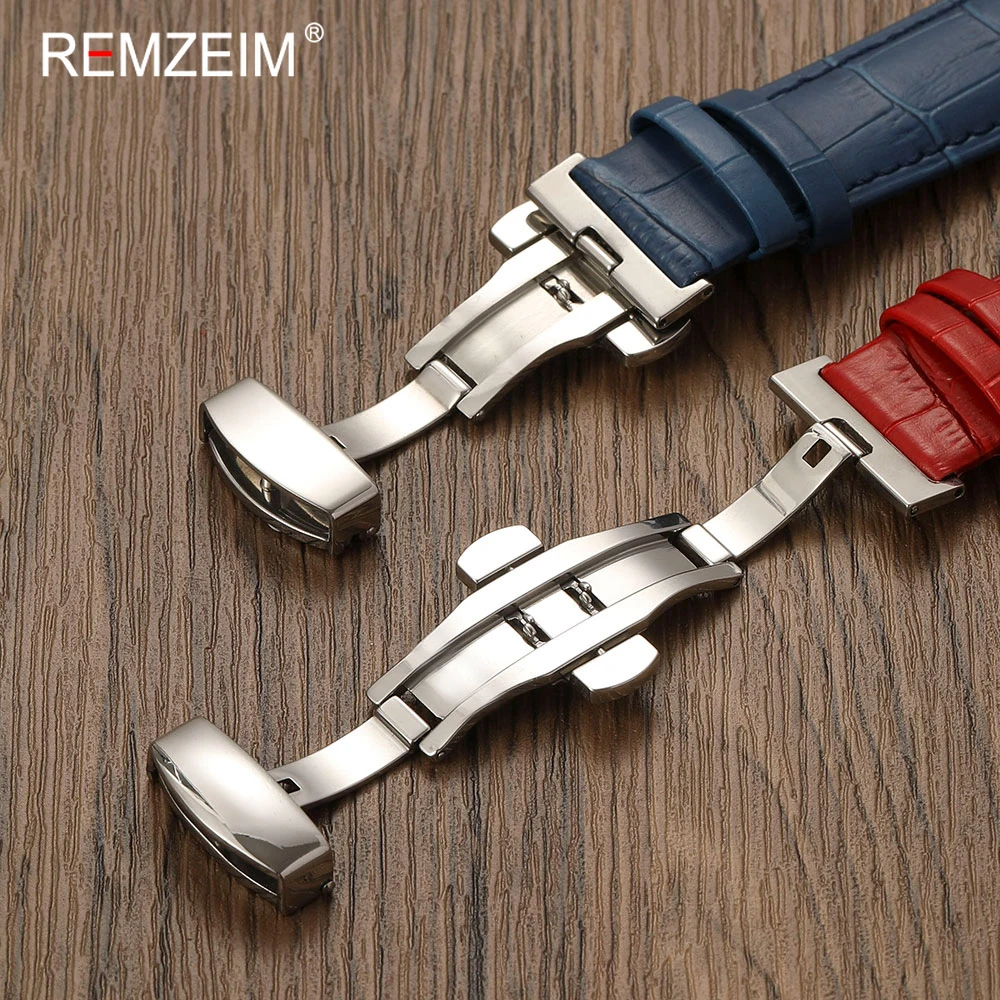 Butterfly Clasp Bamboo Pattern Casual Leather Watch Strap
