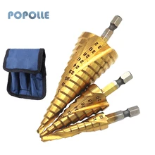 

4-32mm Hexagon Shank Spiral Groove Step Drill Bit Titanium-plated HSS Hole Opener + Positioning Center Punch for Metal Reaming