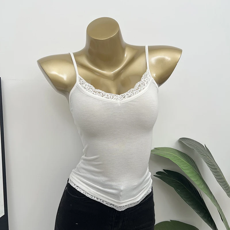 Pure Desire Layered Wear Comfortable Skin-Friendly Sexy Body-a Lace Trim See-Tough Strap Vest Sexy Girl Base irt