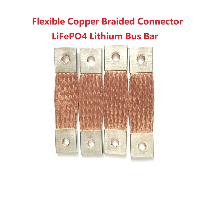 4PCS 73mm Pitch Screw 6 Flexible Copper Braid Lithium Battery Connector Bus Bar For DIY LiFepo4 Lithium Cell Solar EV Marine UPS