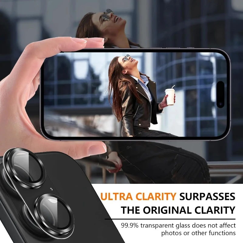 Sleek Black Metal Tempered Glass Camera Lens Protector - Premium Phone Accessory