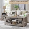48'' Coffee Table with Storage & Sliding Barn Doors, Cocktail Table Adjustable Shelves, Table for Meeting Room, Light Rustic Oak 2