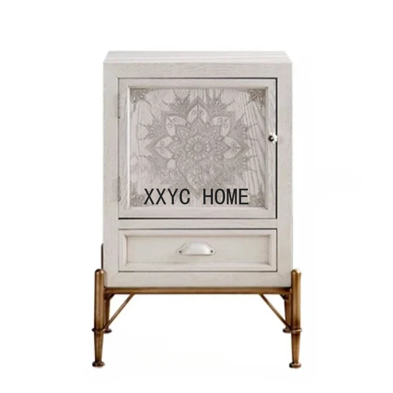

TV Cabinet Retro Style Low Cabinet Locker Solid Wood Carved Home Entrance Cabinet Iron Art Solid Wood Cabinets