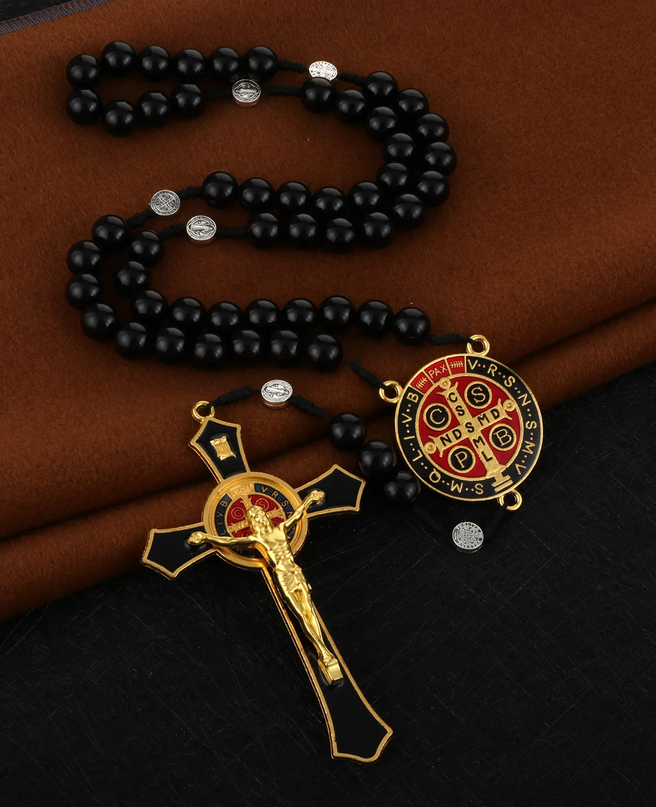 6 Farben 33 Gebetsperlen Kette Rosenkranz Orthodoxer Rosenkranz Halskette Großer Exorzismus Kruzifix Kreuz Anhänger St. Benedikt Medaille Schmuck