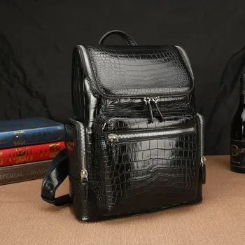 2023 New Designer Luxury Crocodile Leather Men's Backpack Genuine Leather Travel Bag High Grade Lage Capacity School Bag 50