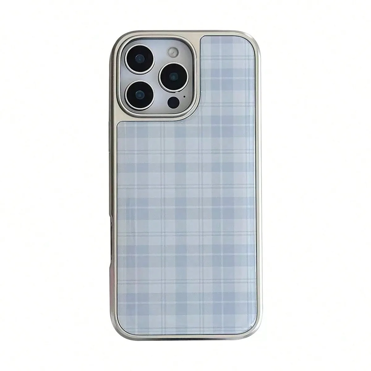 Retro Blue Sky Plaid Silver Edge TPU Anti-Drop Phone Case