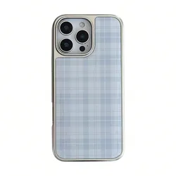 Retro Blue Sky Plaid Silver Edge TPU Anti - Drop Phone Case - iPhone 15 Plus (10sn013)