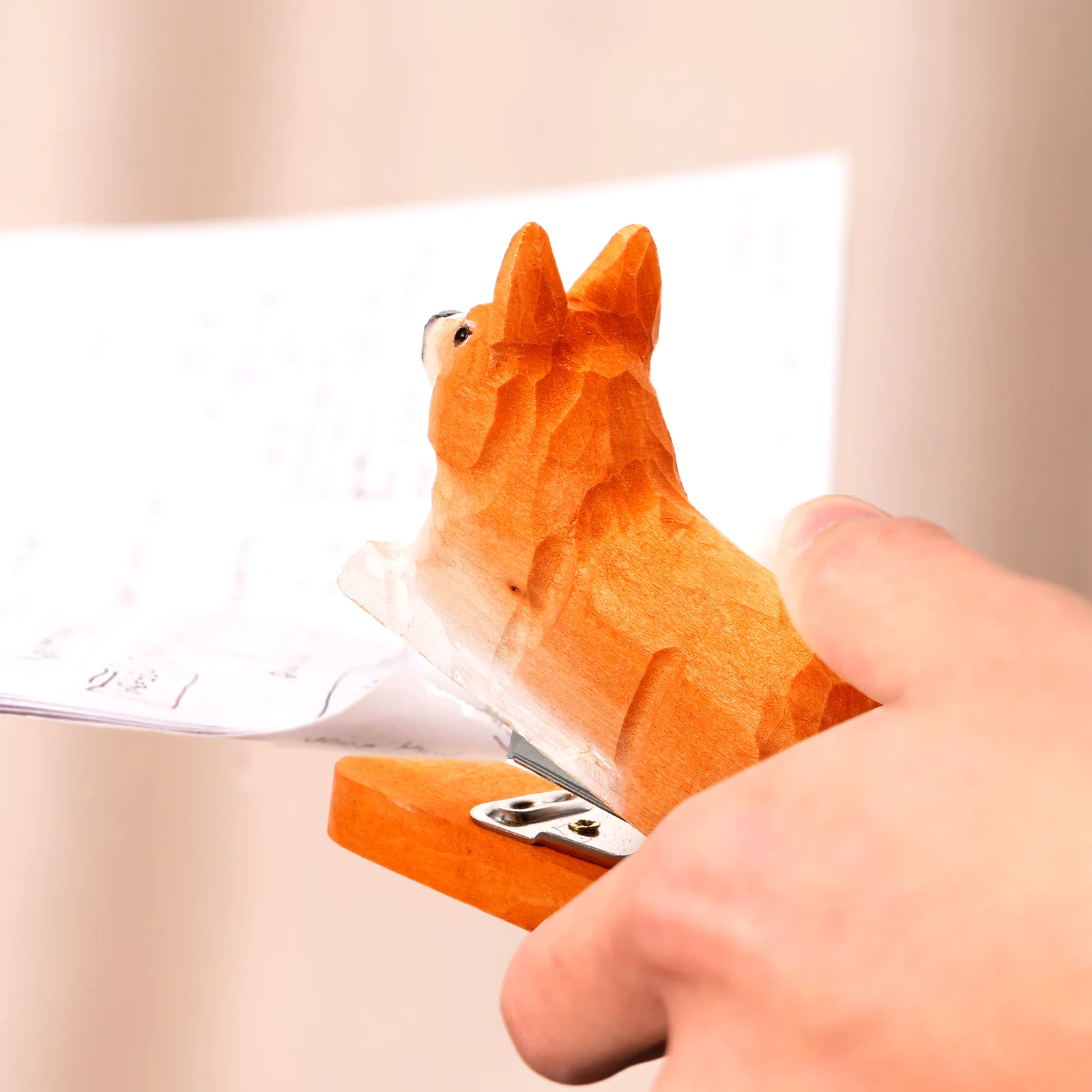 Reusable Paper Stapler Animal Dog Modeling Stapler Office Paper Stapler Wooden Stapler Animal Stapler