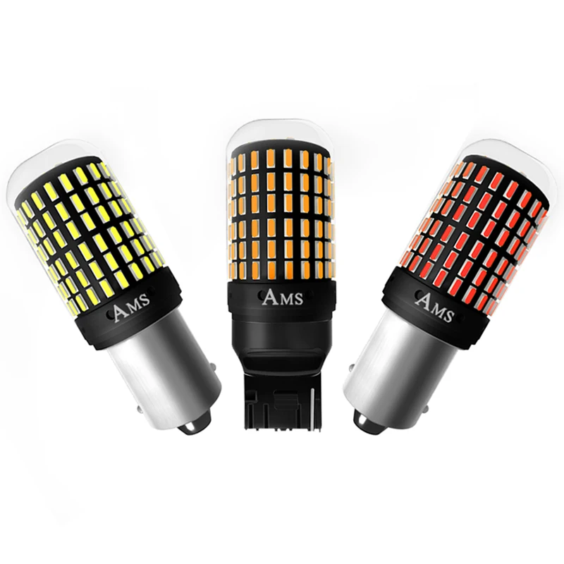 2PCS 1156 BA15S P21W BAU15S PY21W 7440 W21W P21/5W 1157 BAY15D 7443 3157 LED 전구 144smd CanBus 램프 역방향 회전 신호등
