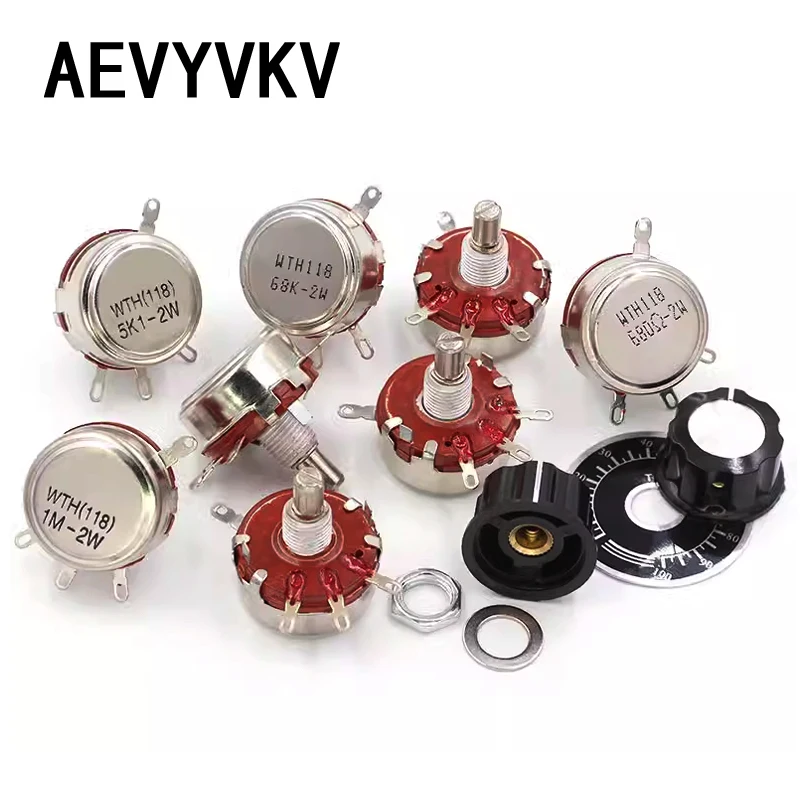 WTH118 2W 1A Potentiometer 1K 2.2K 4K7 6K8 10K 22K 47K 100K 470K 1M 103 WTH118-2W Round Shaft Carbon Rotary Taper Potentiometer
