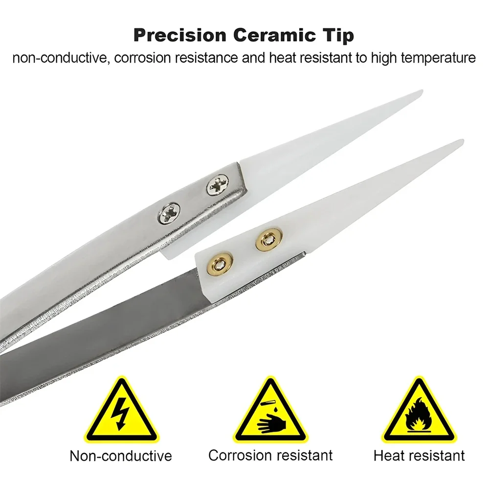 Ceramic Tweezers 1/3/5pcs For Solder Stainless Steel Anti-Static Reverse Acid Resistant Electron Precision Chuck