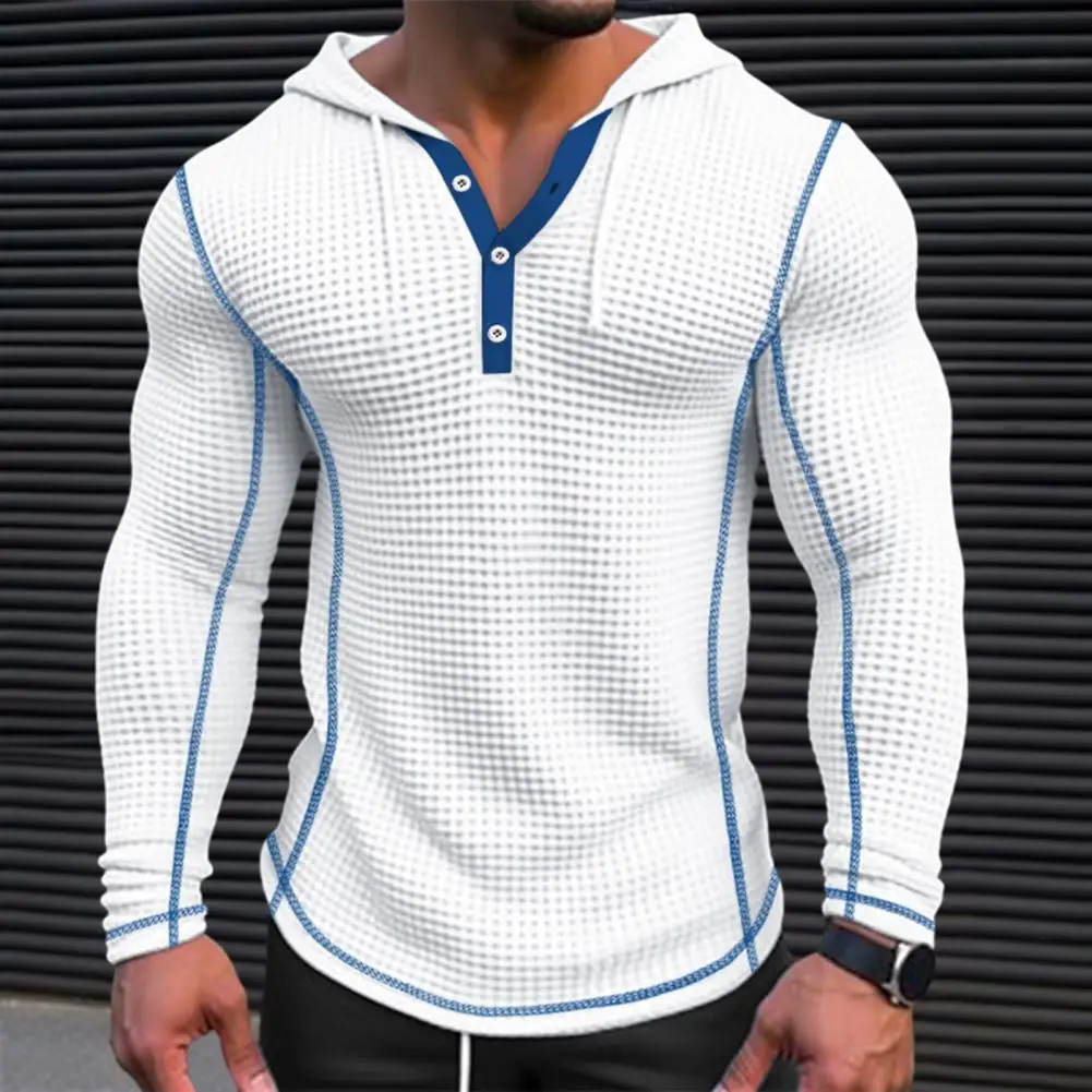 

Waffle Solid Cotton Slim Fit Hoodie Fashion Hip Hop Street Sweater Men's Breathable Sports Coat Cotton Casual Long Sleeve S-3XL