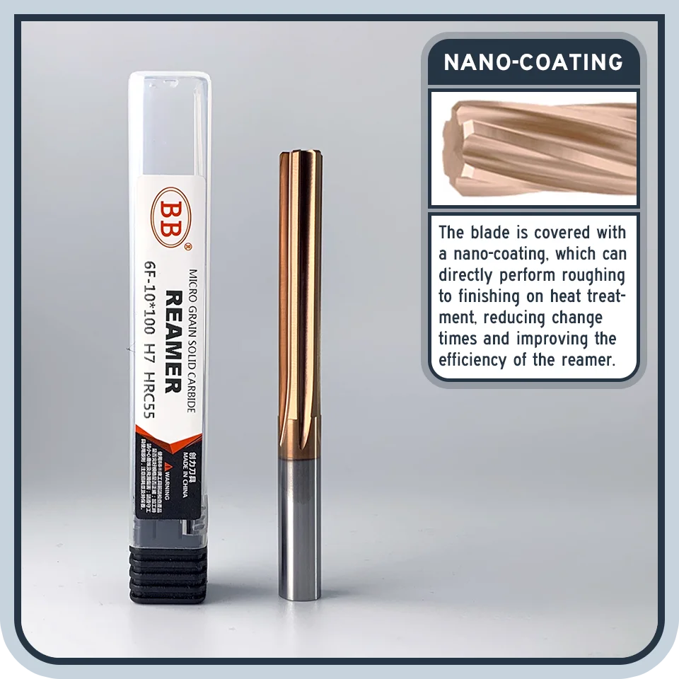 BB-Hartmetall-Maschinenreibahle, beschichtete gerade Nut, H7-Toleranzfutter, Metallschneider aus gehärtetem Stahl, 6 Nuten, CNC, 6–20 mm – Detail 6