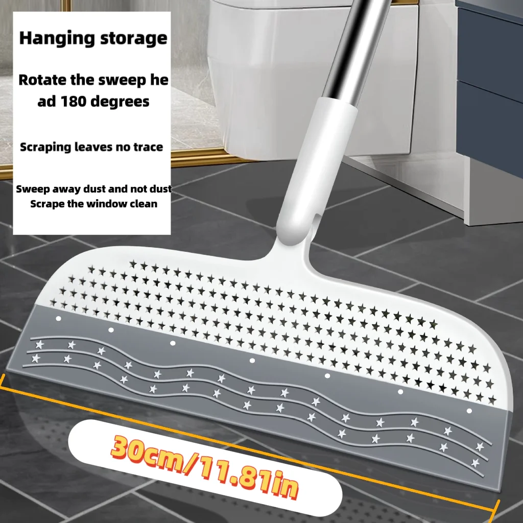 49 Inch Magic Broom with Detachable Head-Double-sided Silicone Scraper, Easy To Remove Hair and Dust, Suitable for Bathrooms