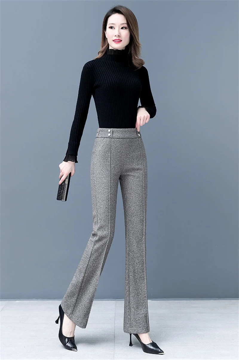 Women's Micro Flared Pants 2025 New Autumn And Winter High Waisted Ladies Woolen Pants Loose Elegant Femme Leisure Pants