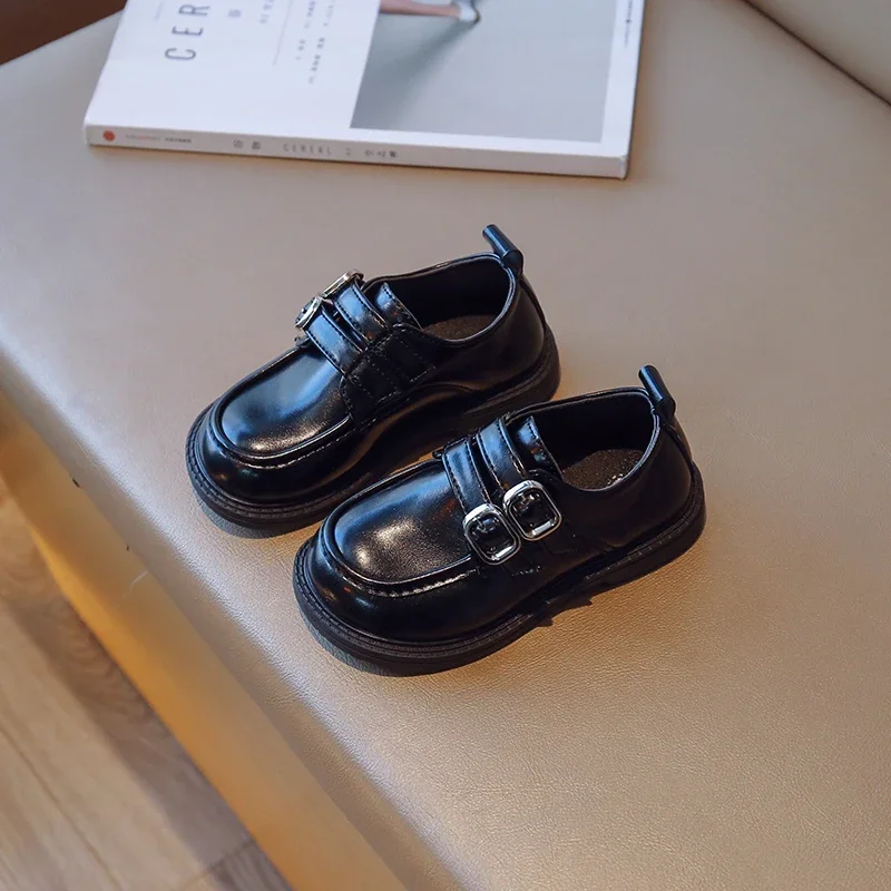 Leather shoes mary jane shoes girls flats Boys Uniform School Shoes Double Buckle Simple Black Spring Soft Casual Kids Fashion Girls Child Leather Shoes Classic