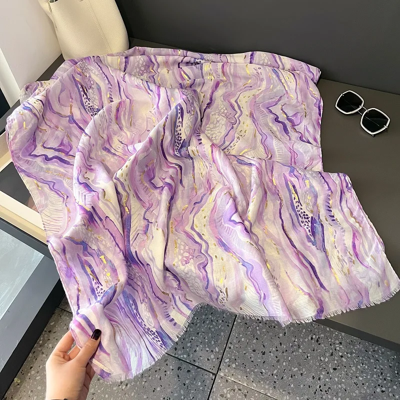 Lurex Glitter abstrakte Malerei Fransen Viskose Schal Schal Dame hochwertige Wrap Pashmina gestohlen Bufandas muslimischen Hijab 180*90cm – Detail 14