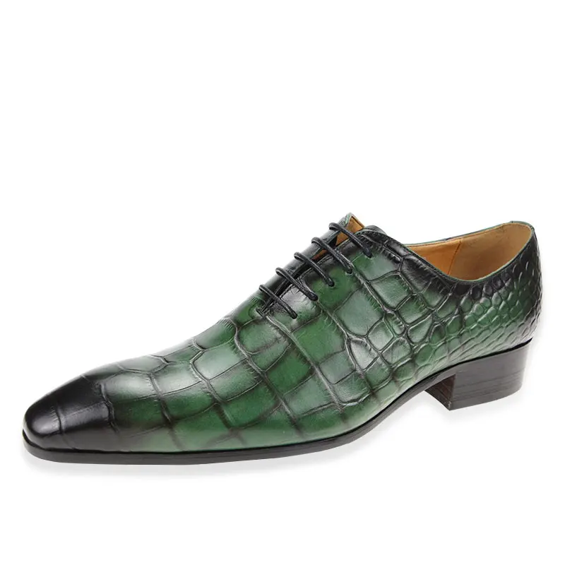 Summer Wedding Men's Shoes Uniform Business Slip On Formal Breathable New Dress lace up leather crocodile pattern zapatos hombre