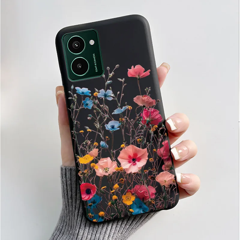 Luxury Fashion Butterfly Flower Painted Black Soft TPU Silicone Phone Case
