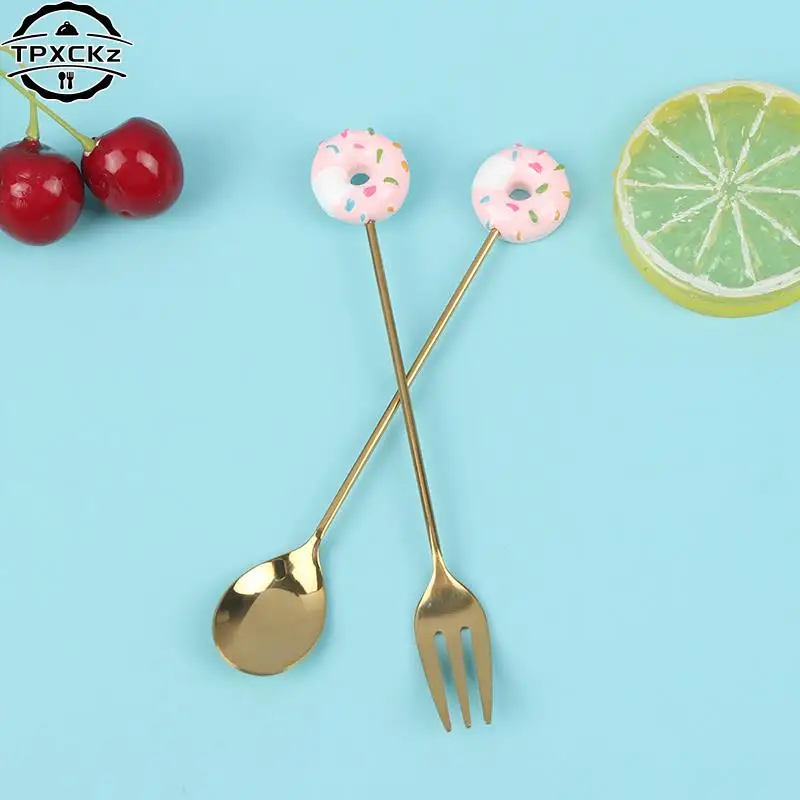 4pcs Stainless Steel Donuts Candy Spoon Forks Kitchen Tableware Milk Coffee Stirring Spoons Dessert Cake Tools Cutlery Spoon Set Stainless Steel Spoon Stainless Steel Fork Spoon Set Stainless Steel Spoon Set
