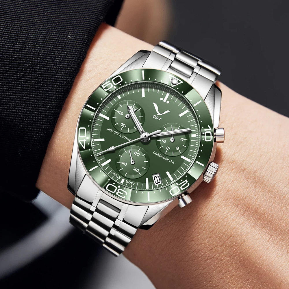 New Specht&Sohne Sports Watches For Men Top Brand Luxury Steel Wrist Watch Fashion Japan VK68 Chronograph Luminous Waterproof