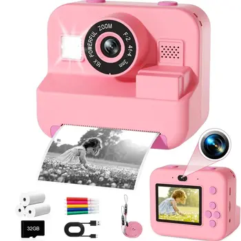 newInstant Print Camera With 32G Card Thermal Photo Printing Digital Children Camera Video Photography Educational Toy Kids Gift