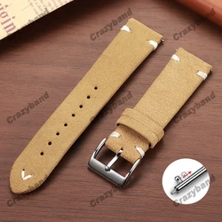 Quick Release Suede Leather Watch Straps - Vintage Wrist Belt Bracelet Accessory - 22mm (Khaki White)
