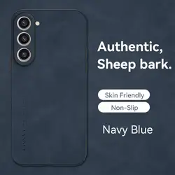 Luxury Sheepskin Leather Case - Retro Back Cover for S8 (Navy Blue)