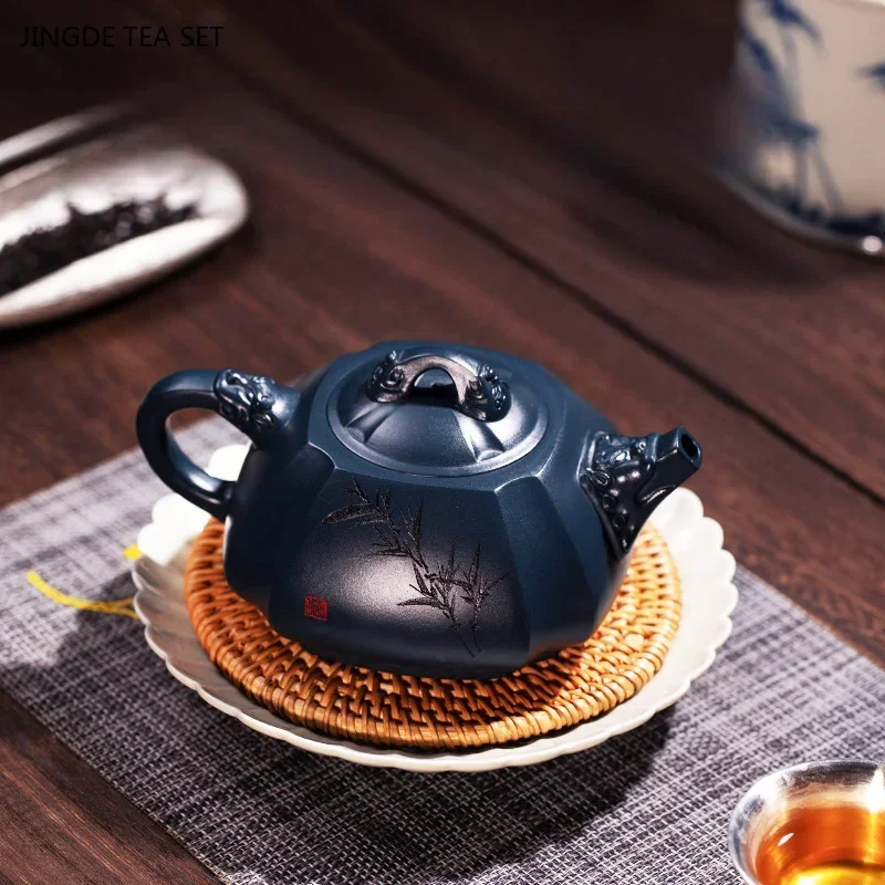 1PC 280ml Yixing Purple Clay Tea Pot Handmade Azure Mud Filter Tea Infuser Chinese Raw Ore Zisha Teapot Tea Ceremony Accessories