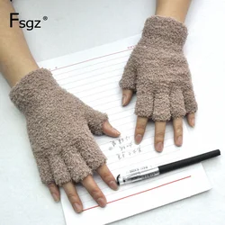 Adult Mittens Thickenning Coral Fleece Knitting Gloves Half Fingers Gauntlets for Women and Men Writting Fingerless Gloves