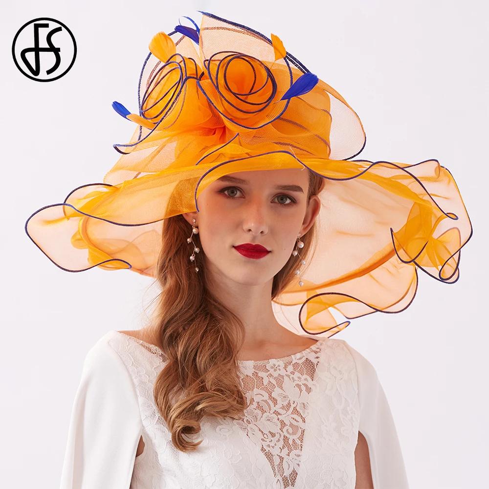 thumbnail image 2 of Women's Organza Veil Fascinator Hat - Wide Brim Floppy Sun Hat With Flowers For Wedding, Tea Party, Church 2 of 3