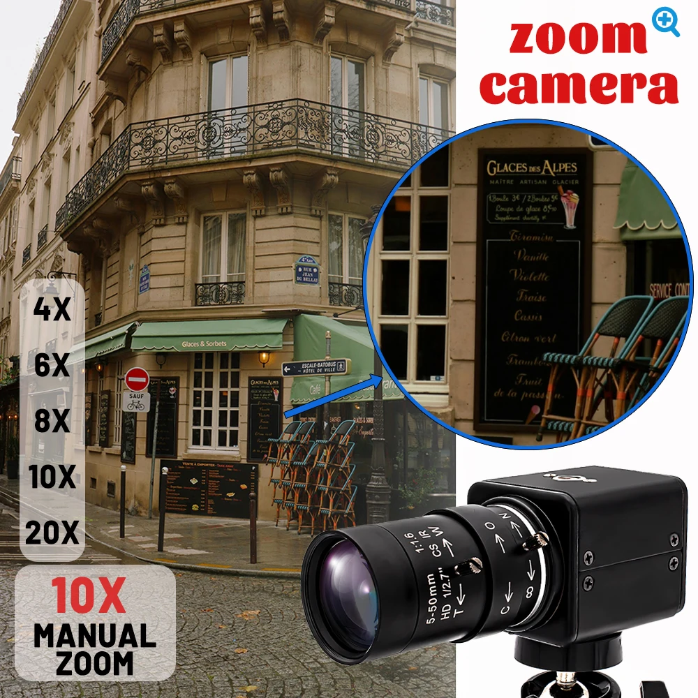Mini telecamera IP POE Webcam industriale da 2/4 MP con obiettivo varifocale 10X 20X Supporto Onvif RTSP H.265 Telecamera di sorveglianza del sistema CCTV - immagine 2