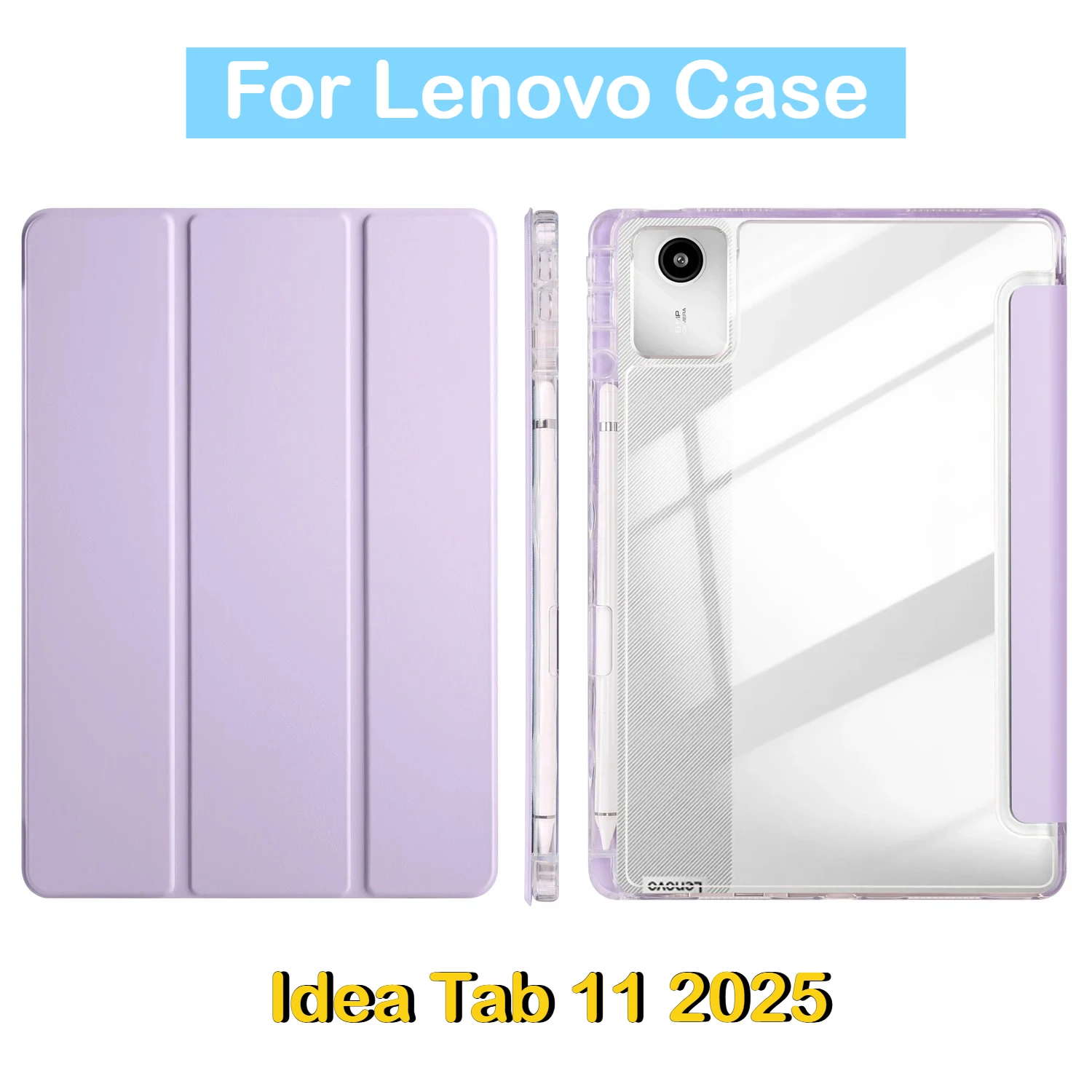Lenovo Idea Tab 11 Plus Clear Acrylic Folding Stand Case with Pen Holder