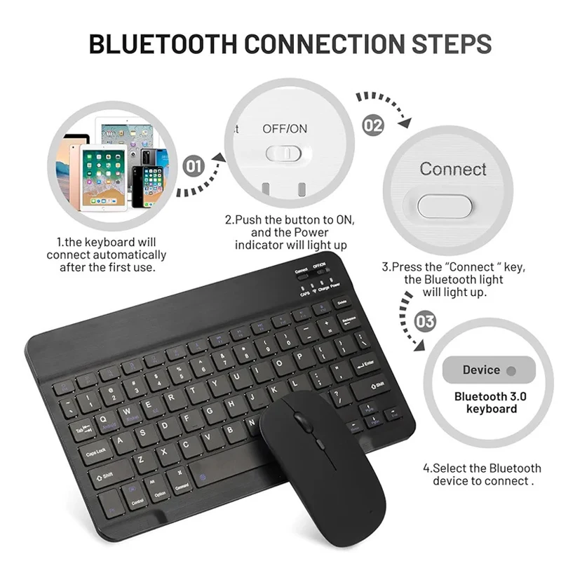 Rechargeable Bluetooth-compatible Keyboard Ultra-Slim Wireless Mouse Keyboard Set for Android Windows Tablet iPhone iPad