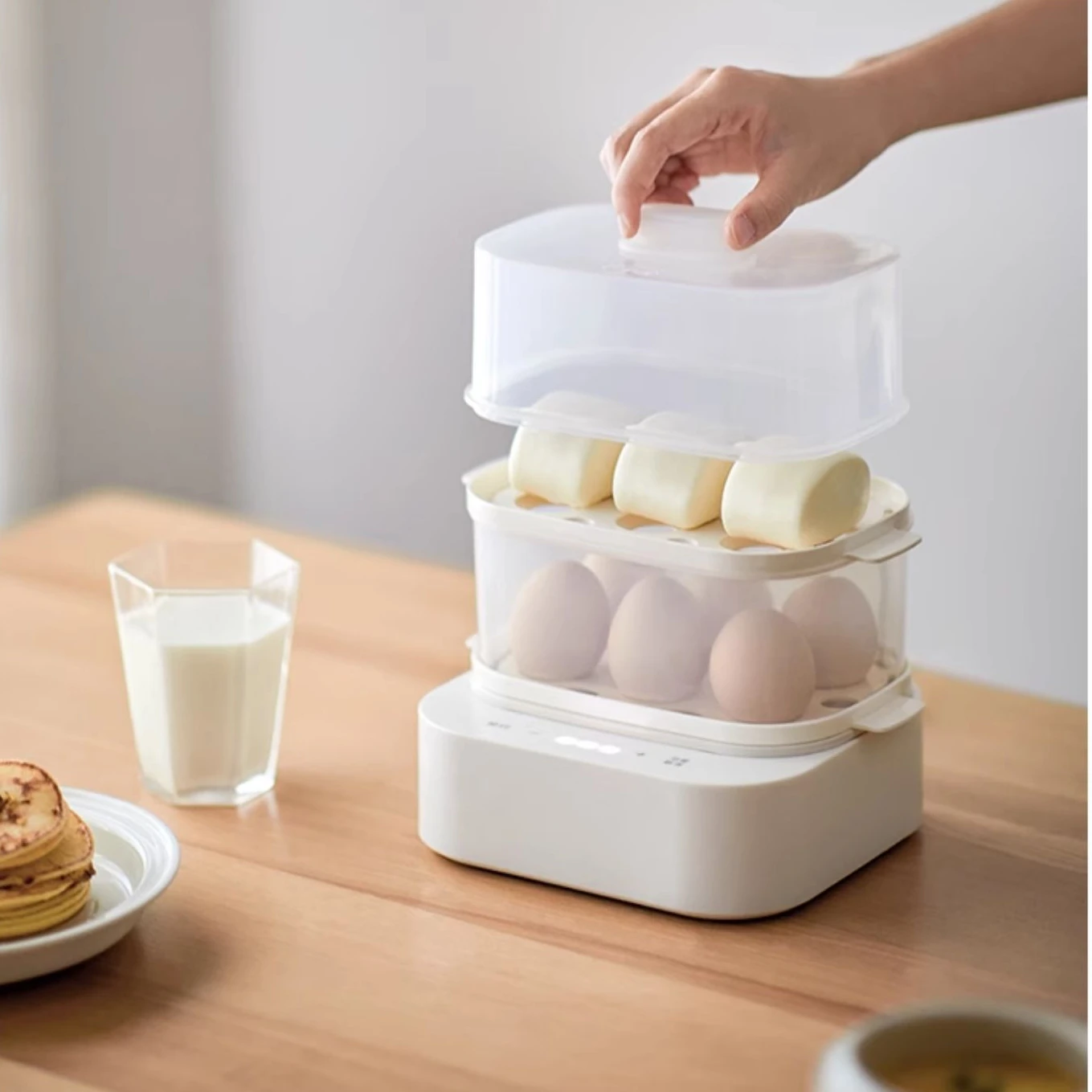 220V Household Electric Egg Boiler Mini Egg Steamer for Breakfast Food Steaming Cooking Machine Multi Cooker with Reservation 5