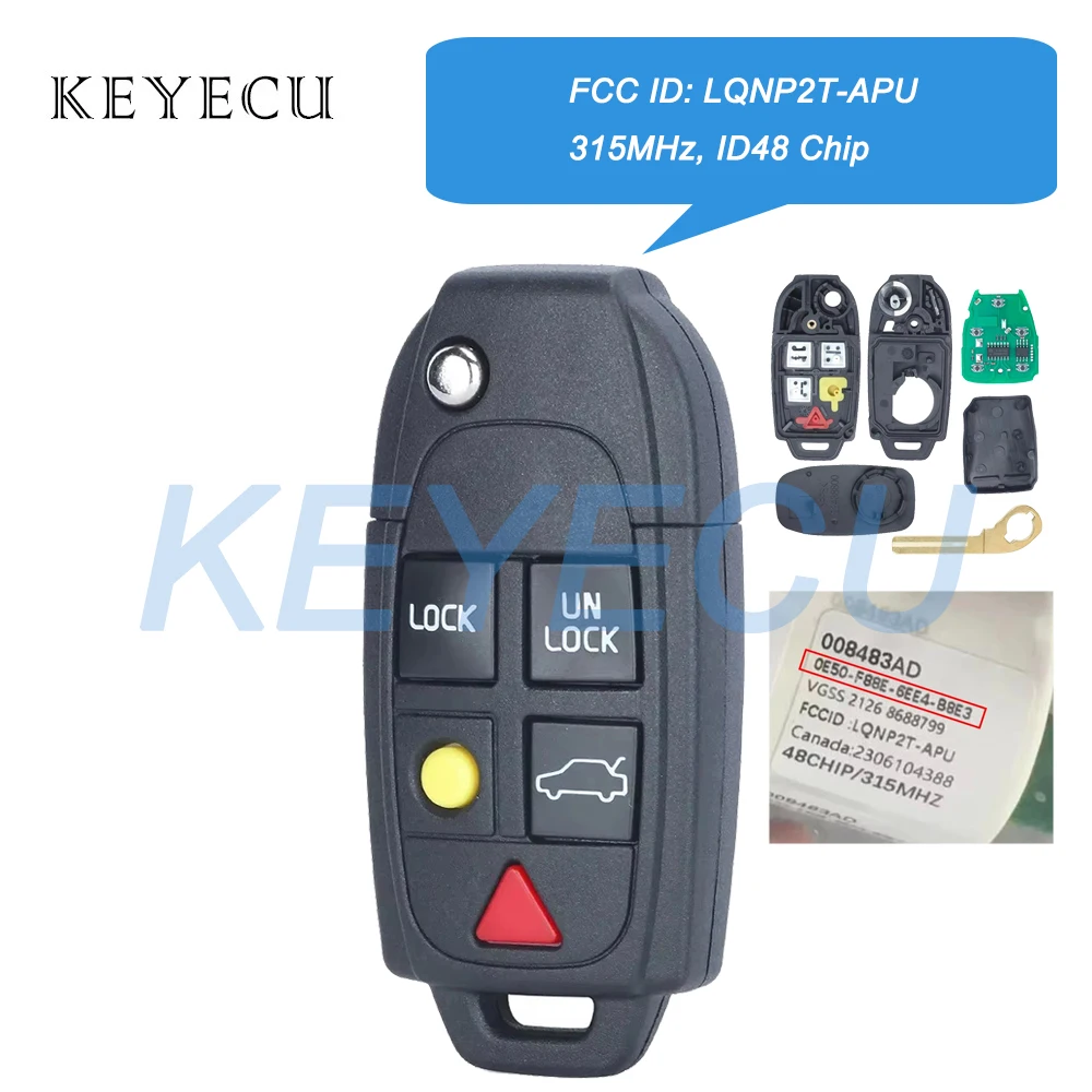 Car Remote Key Car Key Key Shell Key Case Car Key Shell 5 Buttons Car Flip Remote Key Fob for Volvo XC70 XC90 S60 S70 S80 V70 2004-2015