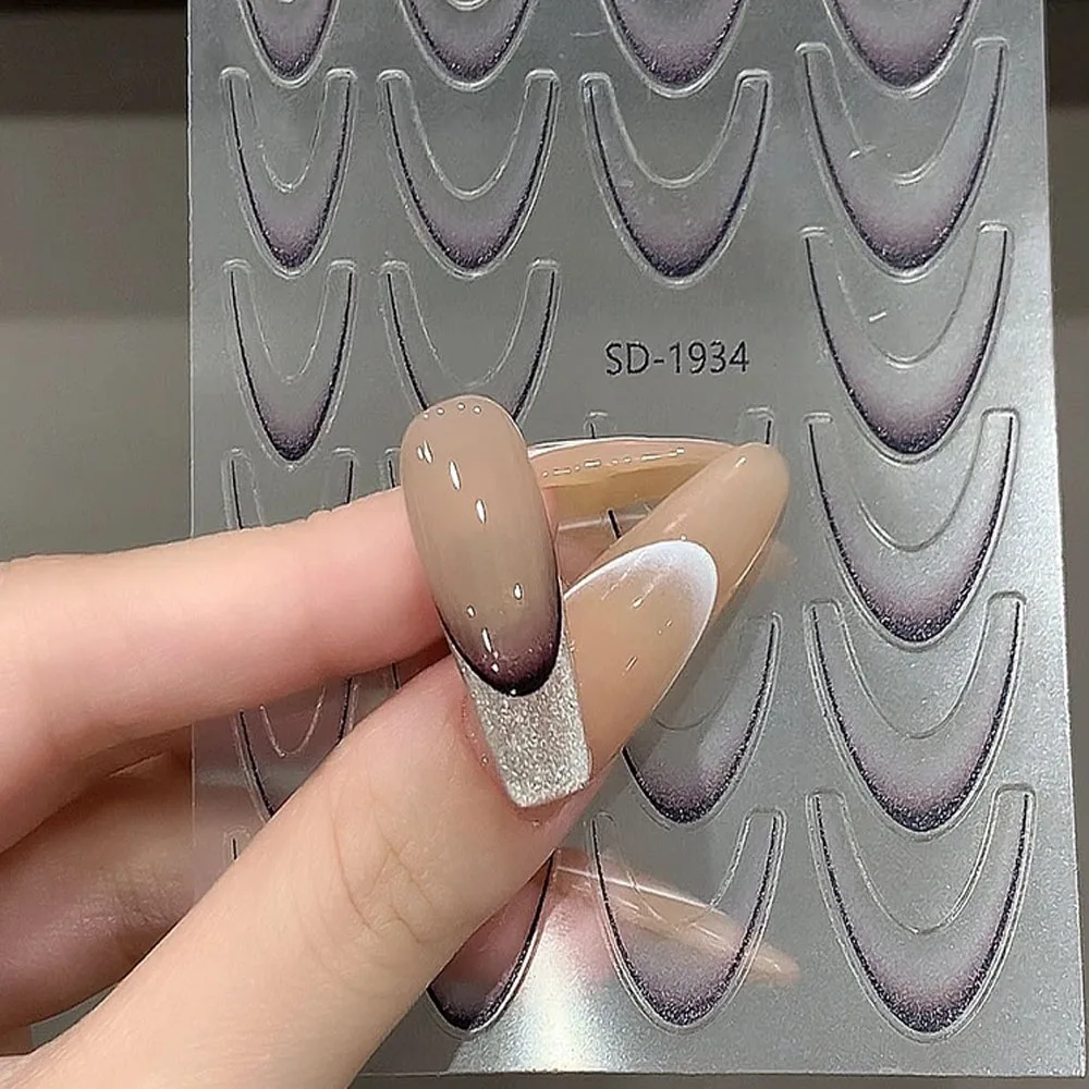 1pcs French Gradient Nail Sticker 3D 14colors Crescent Design Nail Decal Stencil Manicure Guides For Girl Nail Slider Decoration 3