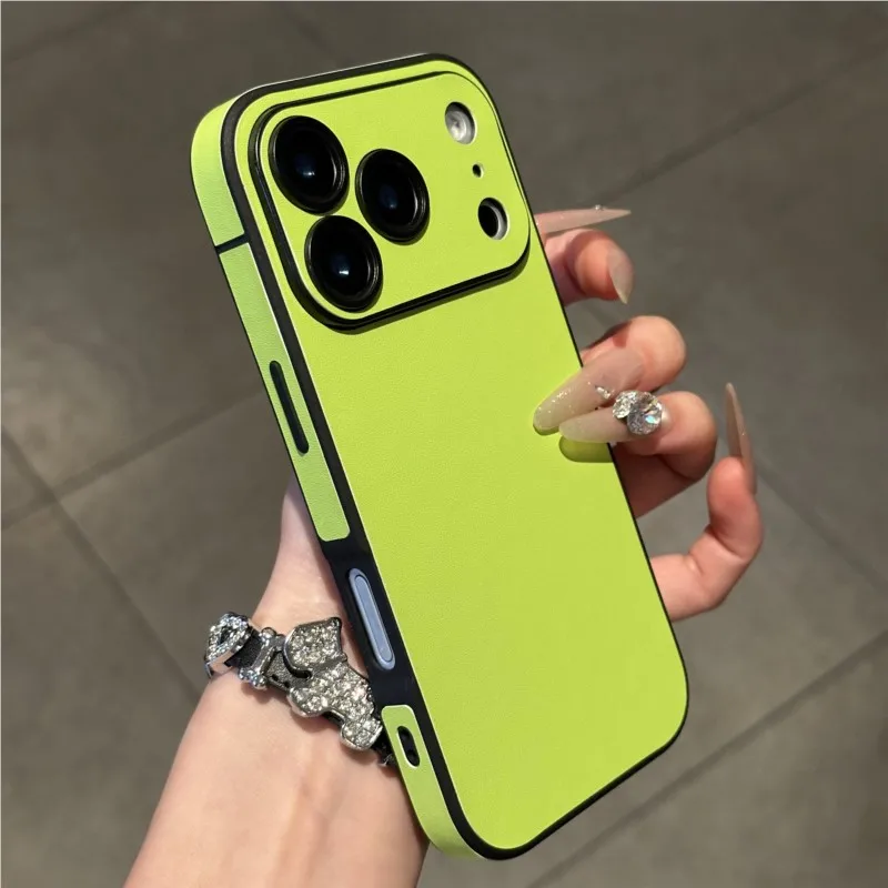 Luxury Solid Leather Shockproof Phone Case with Soft Silicone Bumper and Matte Finish