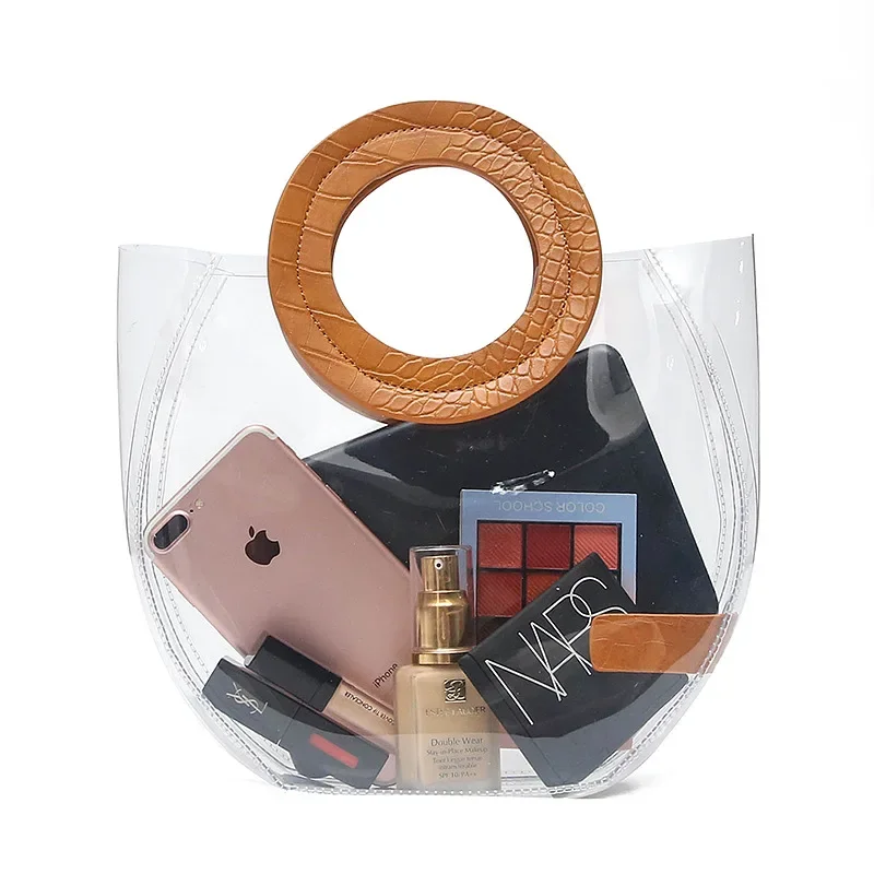 2023 New Transparent Bag Women's Jelly Handbag PVC Bucket Mother Bag Casual Totes with Purse Wallets Fashion Clutch Clear Bags