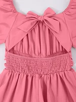 Robe bouffante grande taille pour femmes, décontractée, mignonne, élégante, épaules dénudées, manches lanternes, nœud, couleur unie, printemps et été 3