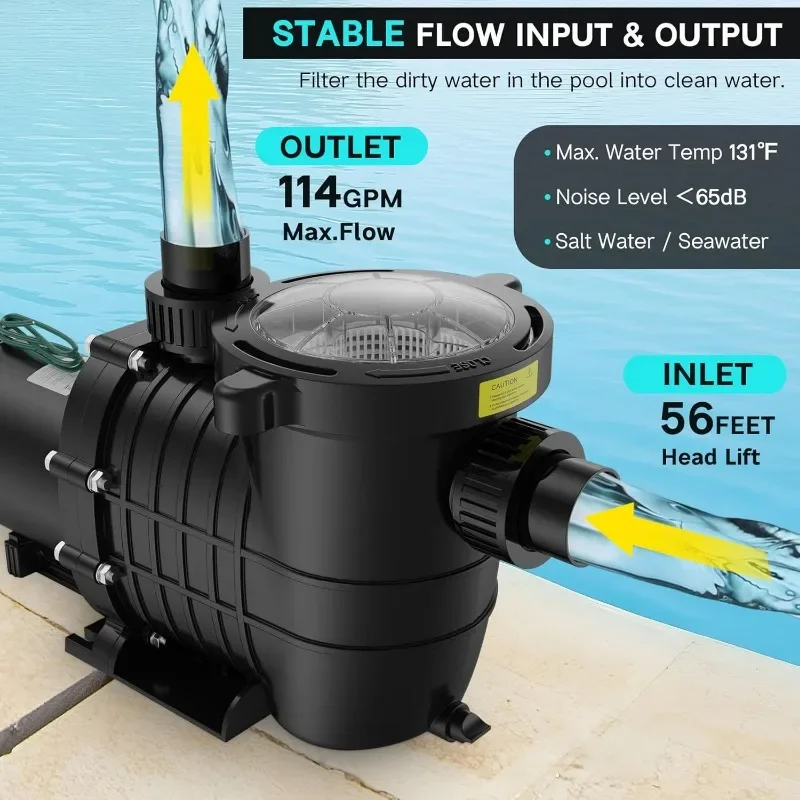 Pool Pump Above,Powerful Selfpriming Pool Pumps for Gallons Pool,Dual Voltage Swimming Pump with Strainer Basket&Drain Plug